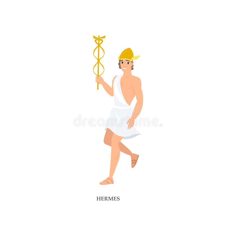 Dios griego joven lindo Hermes con el casco del oro ilustración del vector Dios griego joven lindo Hermes con el casco del oro ilustración del vector
