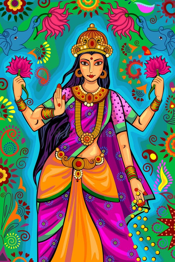 Diosa india Lakshmi para la celebración del festival de Diwali en la India libre illustration Diosa india Lakshmi para la celebración del festival de Diwali en la India libre illustration