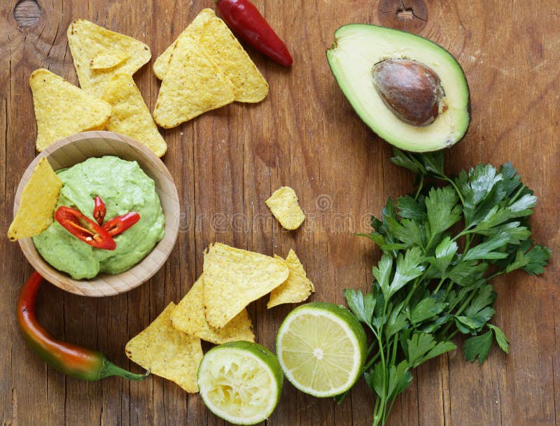 Guacamole and Corn Chips Isolated Stock Image Image of background