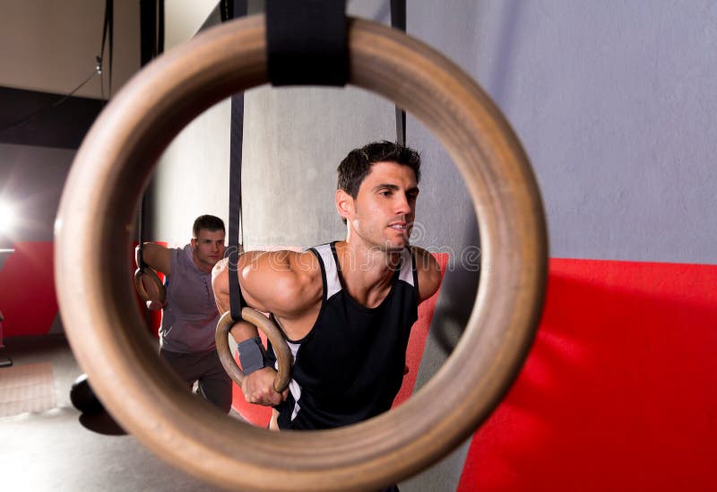 Dip Rings Workout Man from a Ring Hole at Gym Stock Image Image of