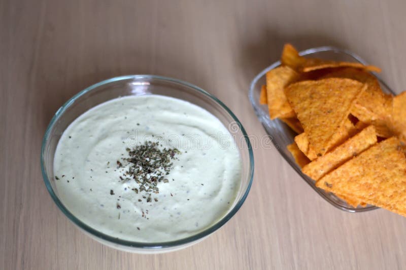 Dip and Tortilla Chips stock image. Image of focus, fresh 132386099
