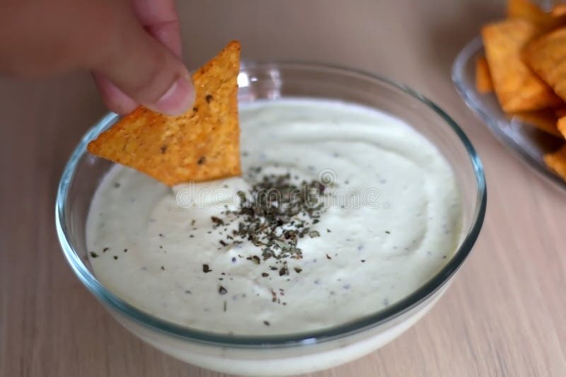Dip and Tortilla Chips stock photo. Image of table, tasty 132386102