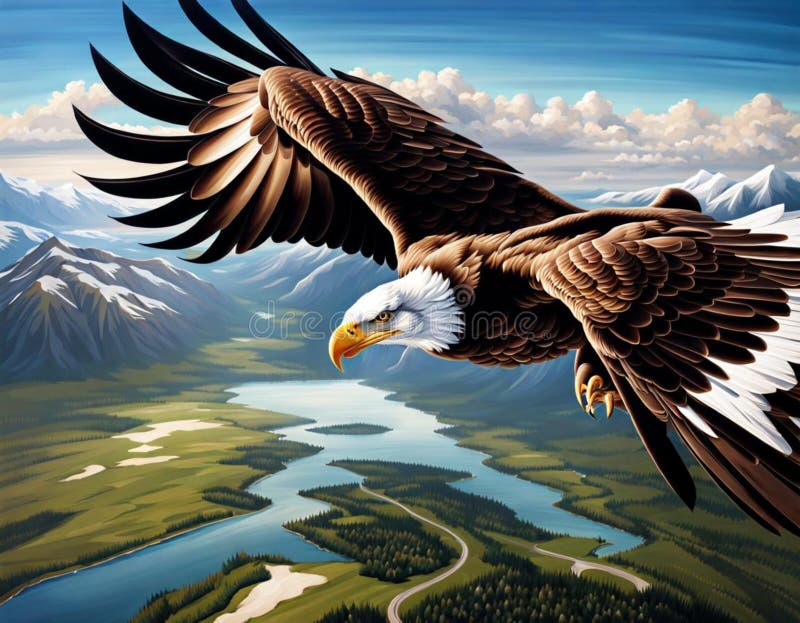 Dipinto digitale generato dall'aquila che vola in alto nei cieli illustrazione di stock