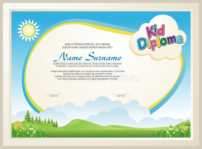 Diploma adorável para criança com paisagem natural ilustração royalty free