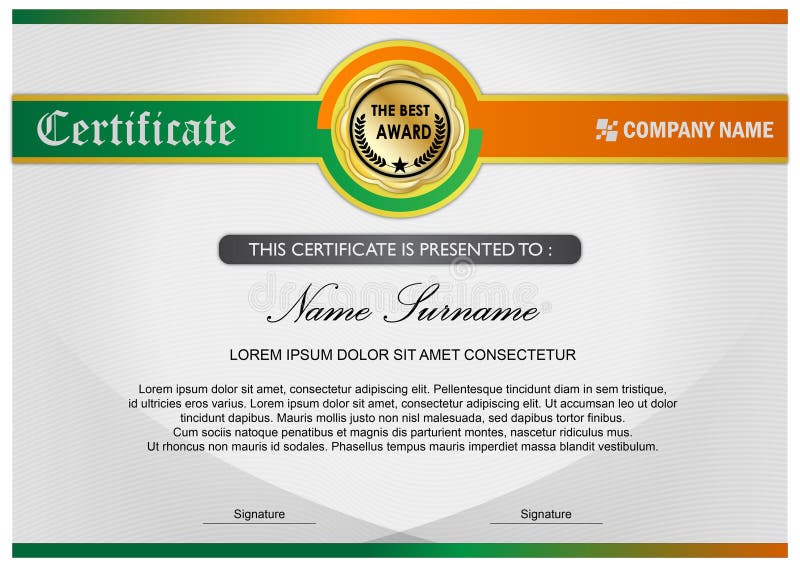 Green Certificate / Diploma Award Template, Simple Design Stock Vector