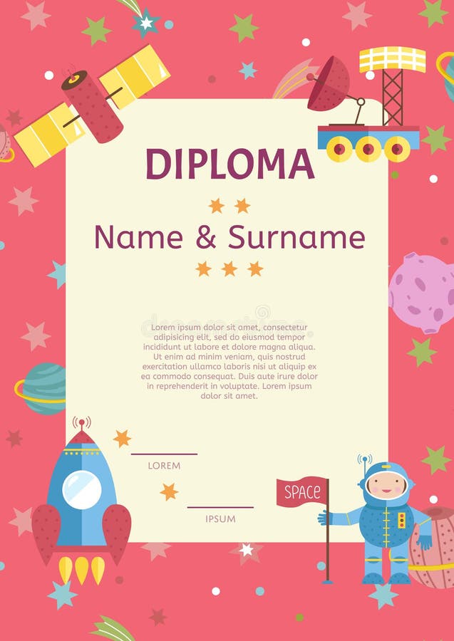 Diploma Cartoon Colorful Template Stock Illustration - Illustration of