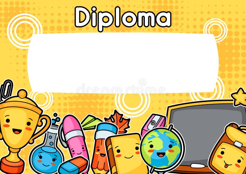Diploma de la escuela de Kawaii con las fuentes lindas de la educación ilustración del vector Diploma de la escuela de Kawaii con las fuentes lindas de la educación ilustración del vector