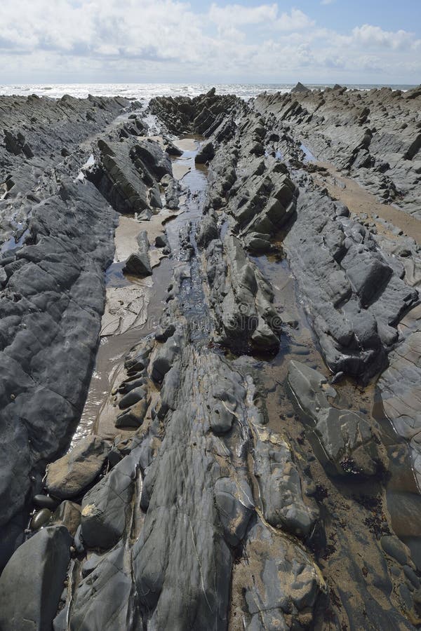 Dipping Rock Strata on Beach