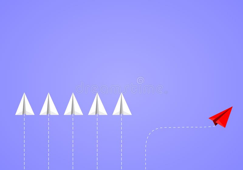Dirección cambiante del avión de papel isométrico rojo del equipo blanco en fondo azul stock de ilustración Dirección cambiante del avión de papel isométrico rojo del equipo blanco en fondo azul stock de ilustración