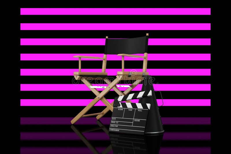 Directeur Chair, Filmklep en Megafoon voor Gestript vector illustratie Directeur Chair, Filmklep en Megafoon voor Gestript vector illustratie