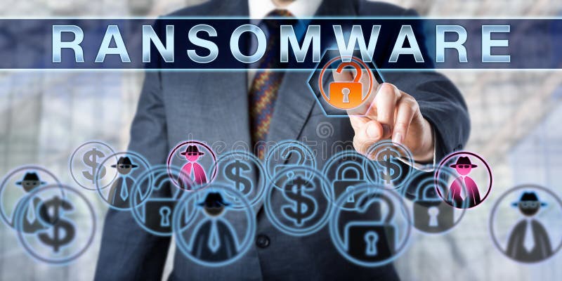 Directeur d'entreprise Touching RANSOMWARE photographie stock libre de droits Directeur d'entreprise Touching RANSOMWARE photographie stock libre de droits