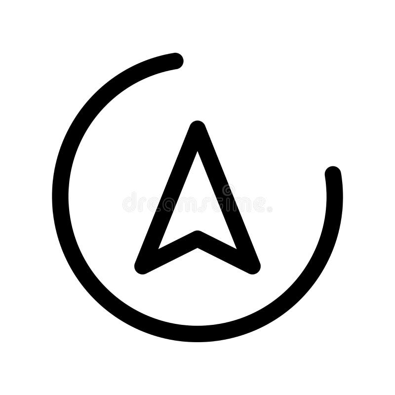 Direction arrow in a circle. Navigation theme. Outline modern design element. Simple black flat vector sign with rounded vector illustration Direction arrow in a circle. Navigation theme. Outline modern design element. Simple black flat vector sign with rounded vector illustration