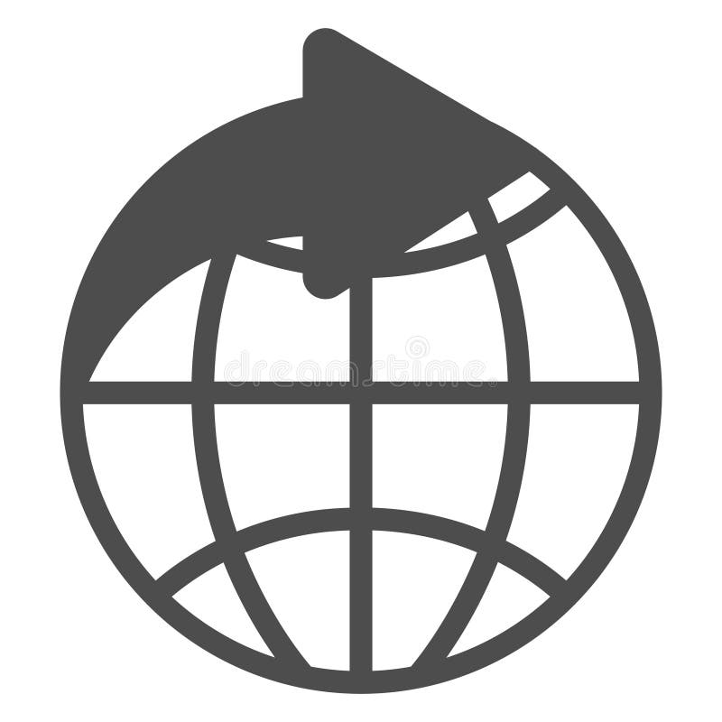 Direction arrow with world globe solid icon, delivery concept. Vector graphics. Planet and address sign on white vector illustration
