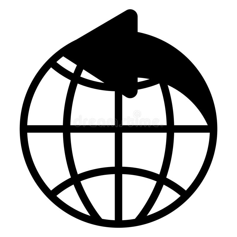 Direction arrow with world globe solid icon, delivery concept. Vector graphics. Planet and address sign on white vector illustration