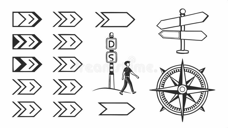 Directional arrows signpost, navigation and guidance symbols vector design Generative AI stock illustration