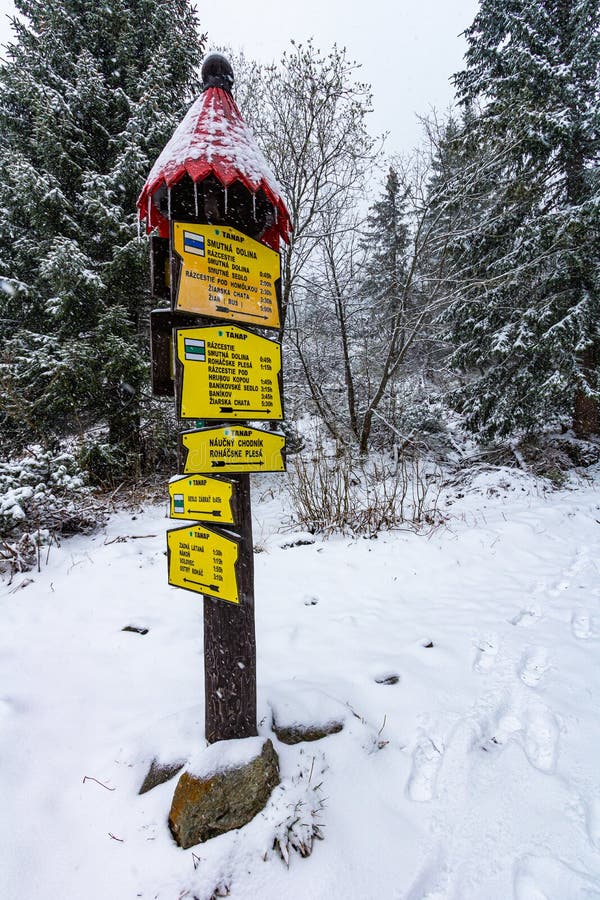 Directional sign in Tatra mountains in the winter