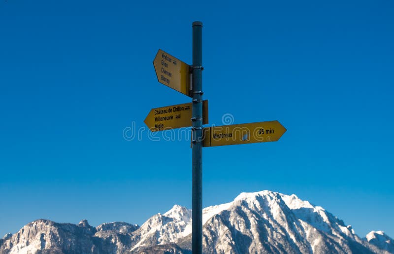Directions Where To Go Mountains Front Blue Sky Summer Stock Photos