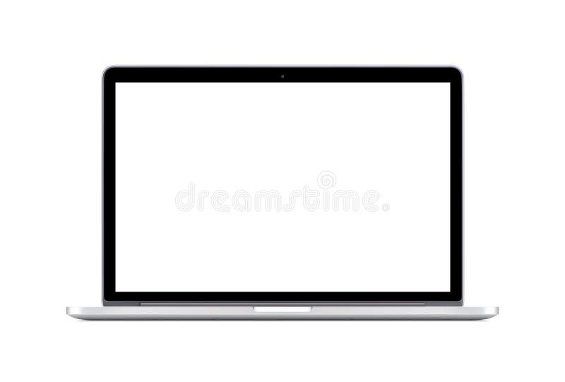 Directly front view of a modern laptop with a white screen stock image