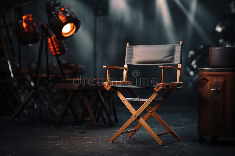 The director\'s chair stands as a symbol of command in the studio. vector illustration