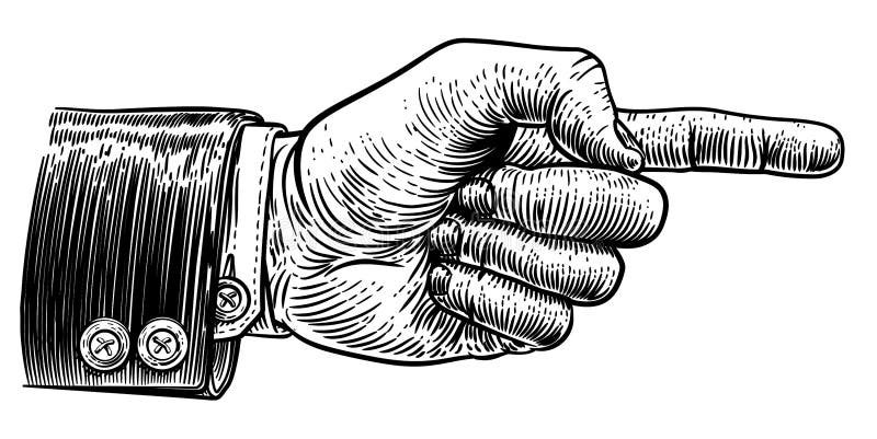 Direcție cu degetul arătător pentru mâini în costum de întreprindere stock illustration