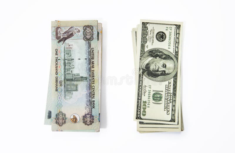 Dirhams and dollars royalty free stock photography