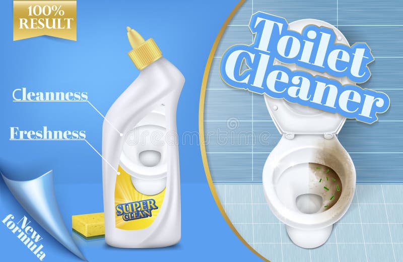 Dirigez l'affiche des annonces de décapant de toilette, avant et après l'effet du détergent, vue supérieure dans l'illustration 3. Dirigez l'affiche des annonces de décapant de toilette, avant et après l'effet du détergent, vue supérieure de cuvette dans l'illustration 3d Concept de nettoyage, promotion désinfectante liquide Marque antiseptique, bannière de chimie