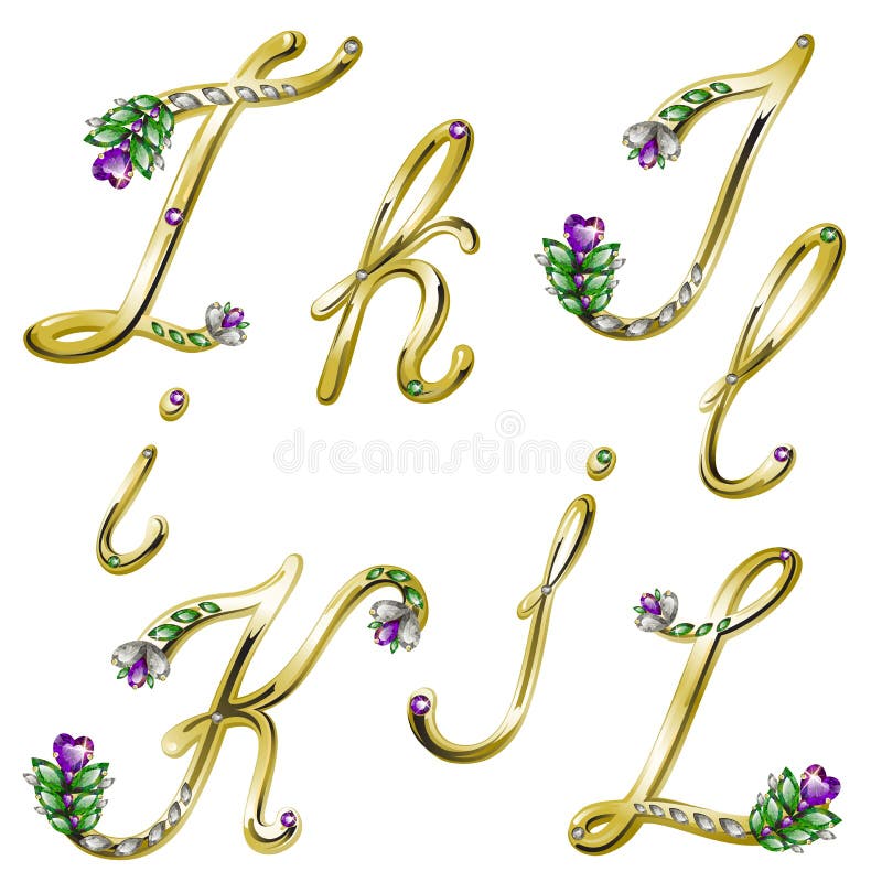 Dirigez l'alphabet d'or avec des gemmes marque avec des lettres I, J, K, L