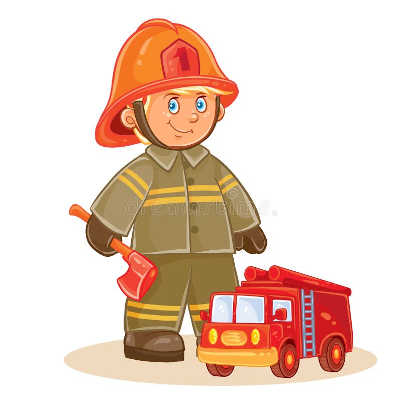 Dirigez L'icône Du Petit Sapeur-pompier D'enfant Et De Sa Machine  Illustration de Vecteur - Illustration du véhicule, caractère: 88546091