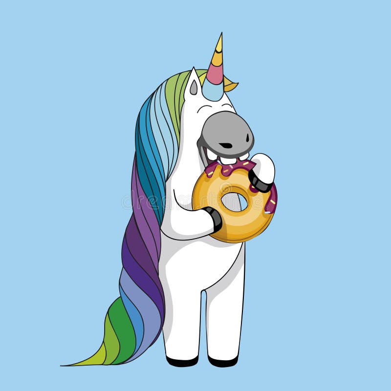 Dirigez l'illustration avec la licorne mignonne de bande dessinée mangeant les butées toriques savoureuses Licorne magique mignon illustration libre de droits Dirigez l'illustration avec la licorne mignonne de bande dessinée mangeant les butées toriques savoureuses Licorne magique mignon illustration libre de droits