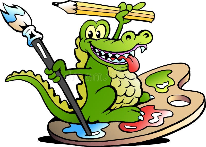Dirigez l'illustration d'un artiste créatif heureux Crocodile