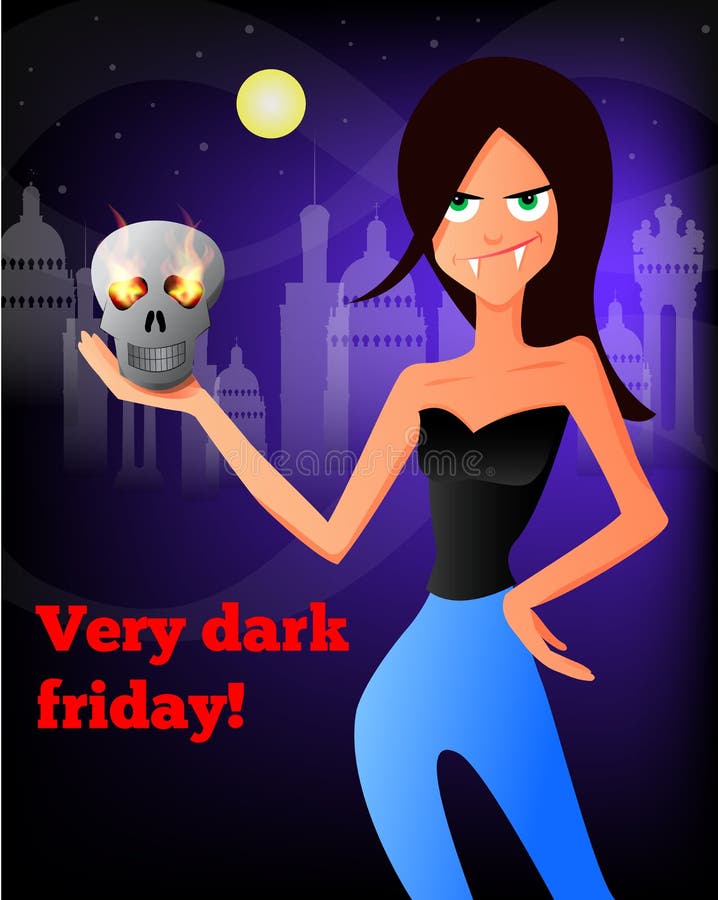 Dirigez l'illustration d'une fille de vampire avec un crâne pour un noir foncé vendredi illustration libre de droits Dirigez l'illustration d'une fille de vampire avec un crâne pour un noir foncé vendredi illustration libre de droits