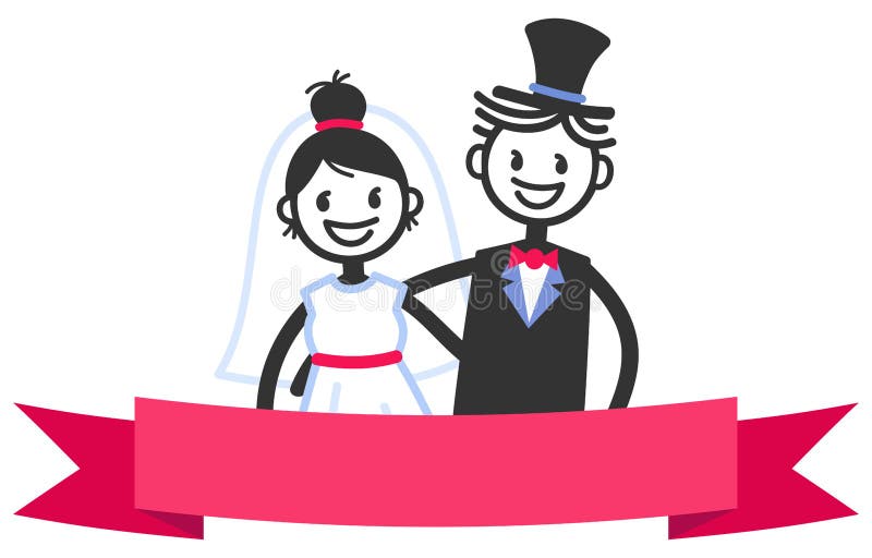 Dirigez l'illustration de mariage des chiffres mignons de bâton ajouter nuptiales à la bannière vide rouge pour votre texte illustration libre de droits Dirigez l'illustration de mariage des chiffres mignons de bâton ajouter nuptiales à la bannière vide rouge pour votre texte illustration libre de droits
