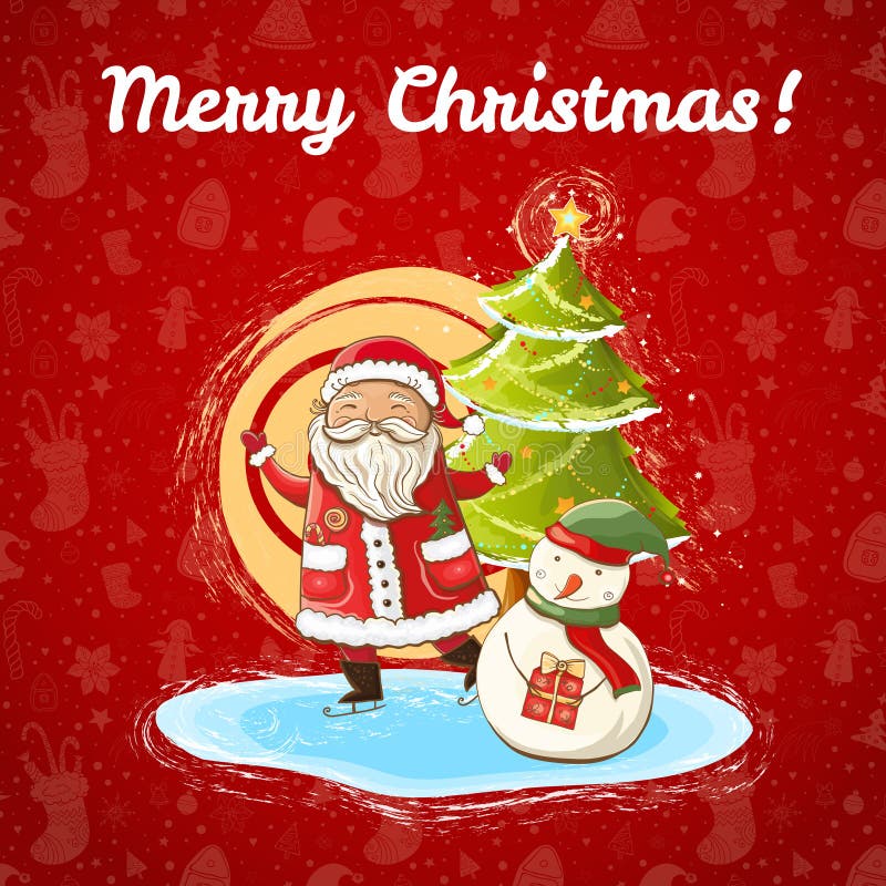 Dirigez l'illustration de Noël de Santa Claus, du bonhomme de neige et de l'arbre de Noël illustration stock Dirigez l'illustration de Noël de Santa Claus, du bonhomme de neige et de l'arbre de Noël illustration stock