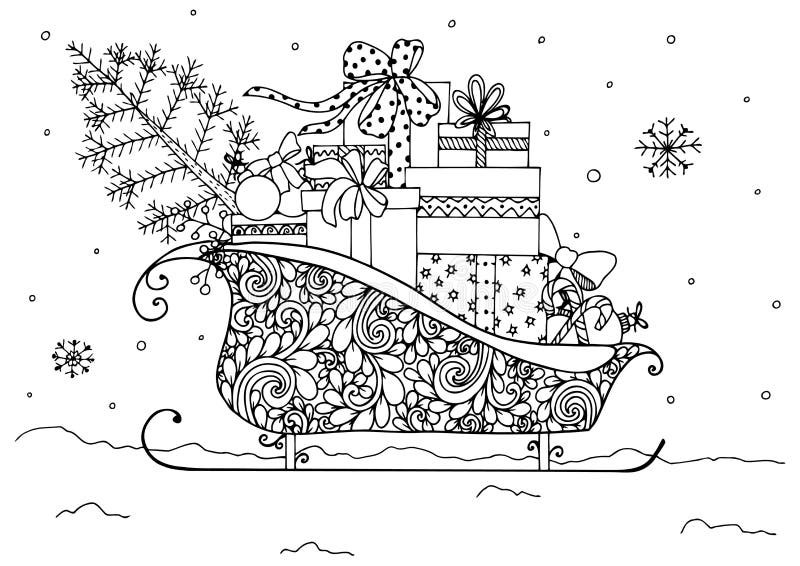 Dirigez l'illustration de Noël, traîneau du ` s de Santa complètement des présents illustration stock Dirigez l'illustration de Noël, traîneau du ` s de Santa complètement des présents illustration stock