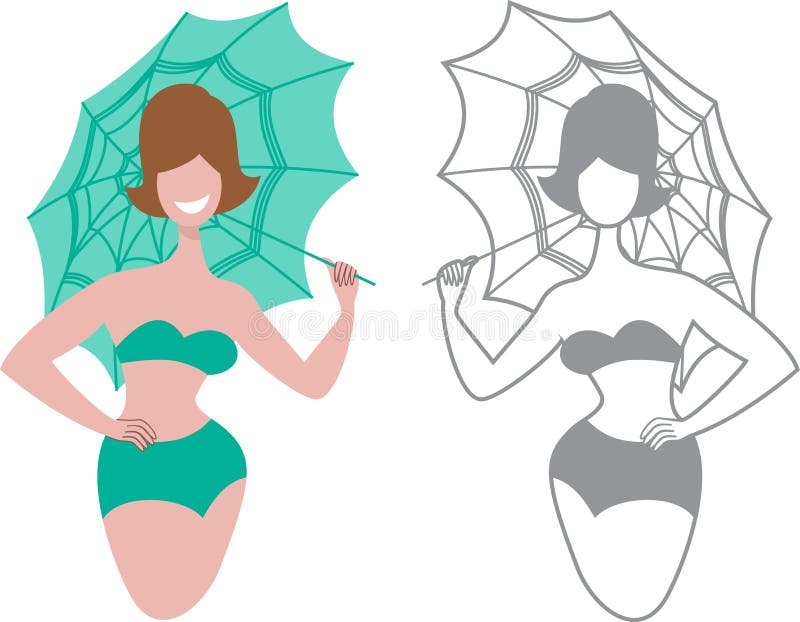 Dirigez l'illustration la femme dans un maillot de bain et avec un parapluie illustration libre de droits Dirigez l'illustration la femme dans un maillot de bain et avec un parapluie illustration libre de droits
