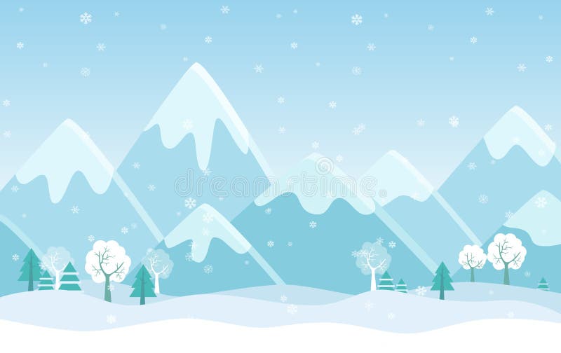 Dirigez l'illustration plate simple des montagnes d'hiver aménagent en parc avec des arbres, des pins et des collines illustration stock