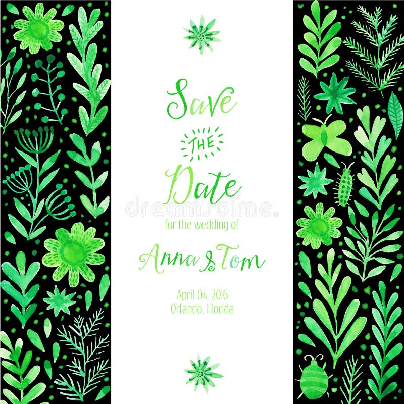 Dirigez l'invitation d'aquarelle, la texture avec des fleurs et les usines Carte d'invitation de mariage Configuration 08 Backgro illustration de vecteur Dirigez l'invitation d'aquarelle, la texture avec des fleurs et les usines Carte d'invitation de mariage Configuration 08 Backgro illustration de vecteur