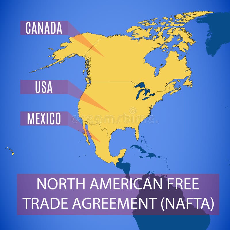 Dirigez la carte du NAFTA nord-américain d'accord de libre-échange illustration stock Dirigez la carte du NAFTA nord-américain d'accord de libre-échange illustration stock