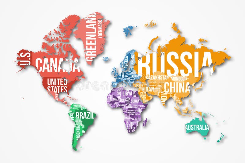 Dirigez la carte détaillée du monde avec des frontières et des noms du pays