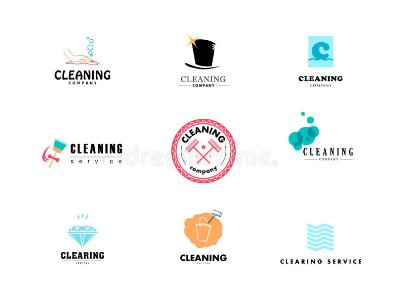 Dirigez la collection du logo plat pour la société de nettoyage