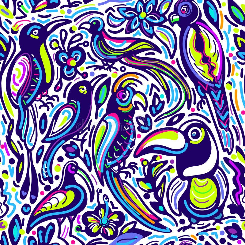 Dirigez la configuration sans joint Oiseau exotique, jungle tropicale illustration libre de droits Dirigez la configuration sans joint Oiseau exotique, jungle tropicale illustration libre de droits