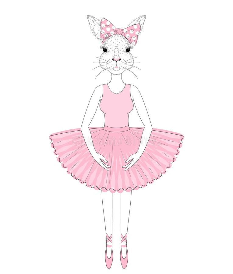 Dirigez la fille de lapin mignonne dans la robe comme la ballerine Anthr tiré par la main illustration de vecteur Dirigez la fille de lapin mignonne dans la robe comme la ballerine Anthr tiré par la main illustration de vecteur
