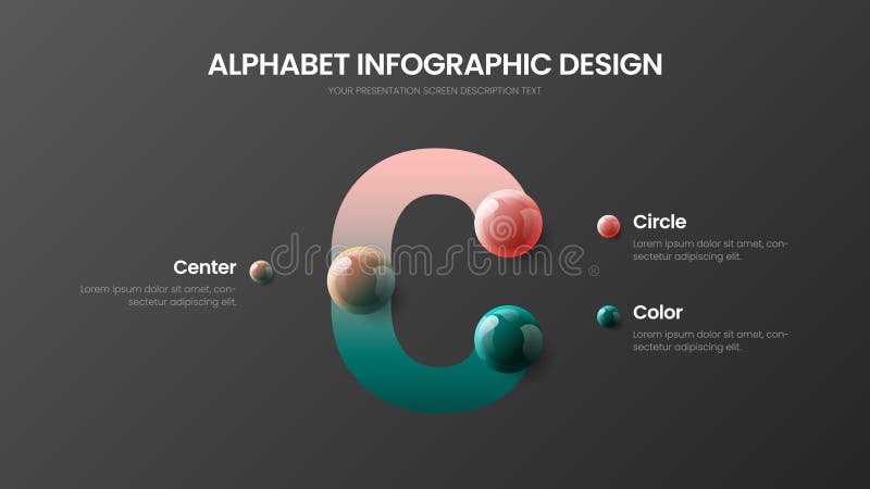 Dirigez la présentation colorée réaliste infographic des boules 3D d'alphabet Calibre de visualisation de graphiques de symbole d illustration stock Dirigez la présentation colorée réaliste infographic des boules 3D d'alphabet Calibre de visualisation de graphiques de symbole d illustration stock