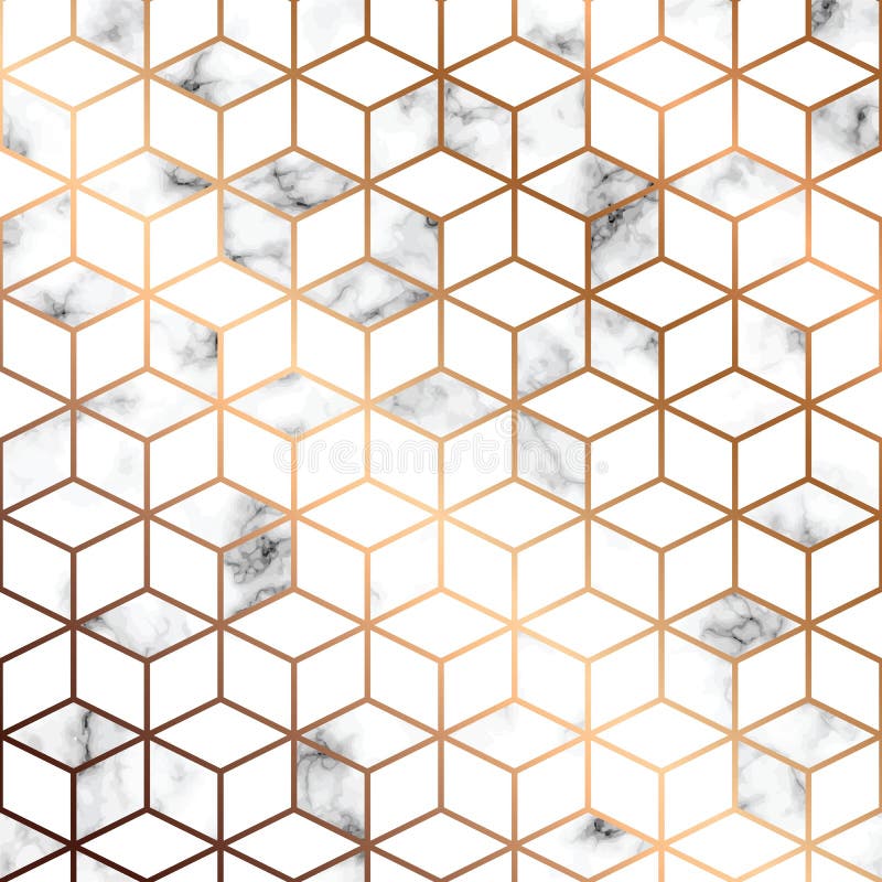Dirigez la texture de marbre, la conception sans couture de modèle avec les lignes géométriques d'or et les cubes, surface de mar illustration de vecteur