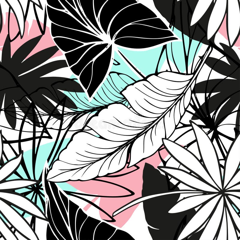 Dirigez le beau modèle tropical lumineux artistique sans couture avec la banane, la feuille de Syngonium et de Dracaena, amusemen illustration libre de droits
