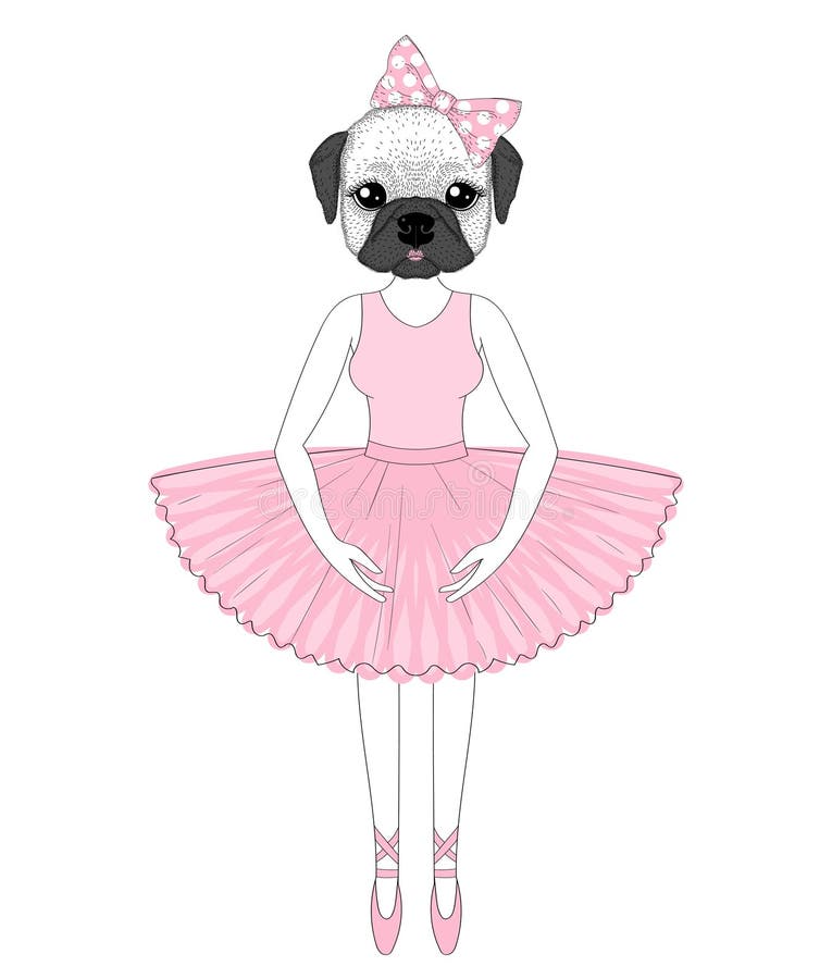 Dirigez le bouledogue français mignon dans la robe comme la ballerine A tiré par la main illustration libre de droits Dirigez le bouledogue français mignon dans la robe comme la ballerine A tiré par la main illustration libre de droits
