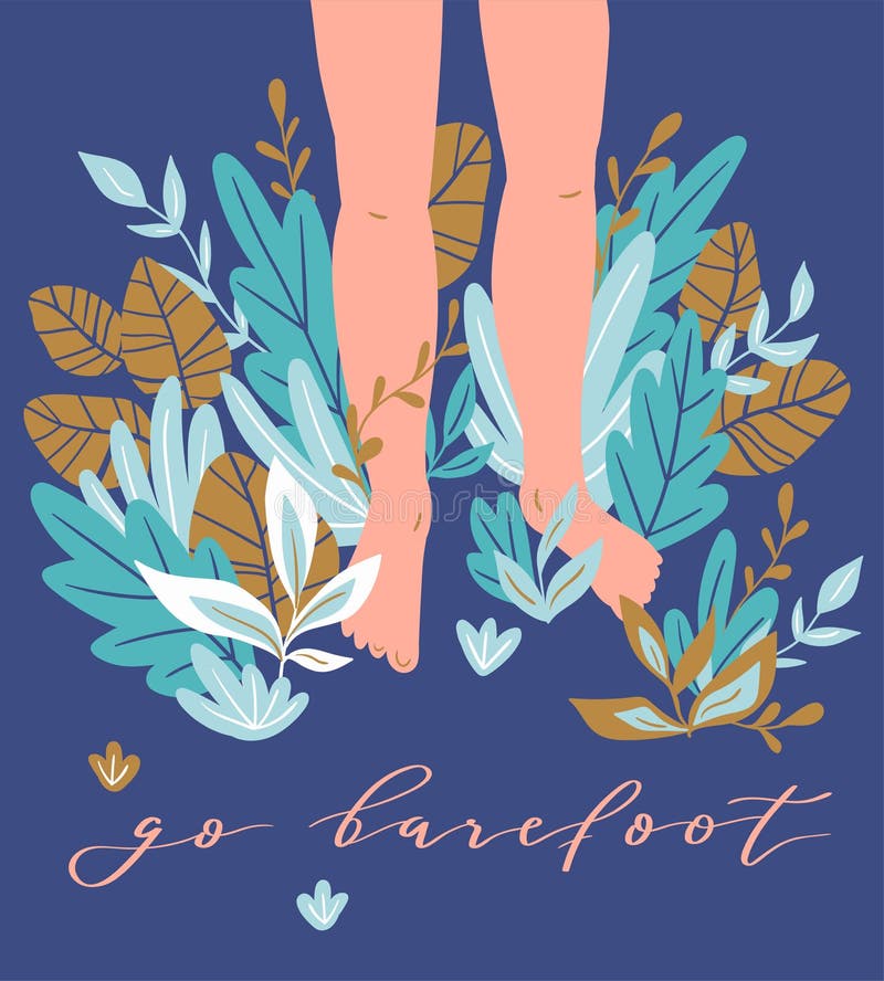 Dirigez le calibre de carte avec les pieds humains, les usines, les feuilles et le lettrage de motivation élégant - le ` vont ` d illustration stock Dirigez le calibre de carte avec les pieds humains, les usines, les feuilles et le lettrage de motivation élégant - le ` vont ` d illustration stock