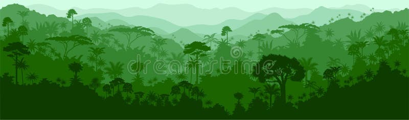 Vector horizontal seamless tropical rainforest venesuela Colombia Brazil Jungle background. Vector horizontal seamless tropical rainforest venesuela Colombia Brazil Jungle background