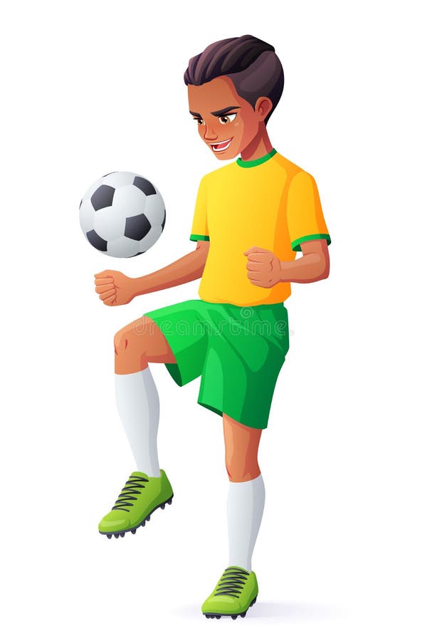 Dirigez le jeune garçon du football ou de footballeur jonglant avec la boule illustration libre de droits Dirigez le jeune garçon du football ou de footballeur jonglant avec la boule illustration libre de droits