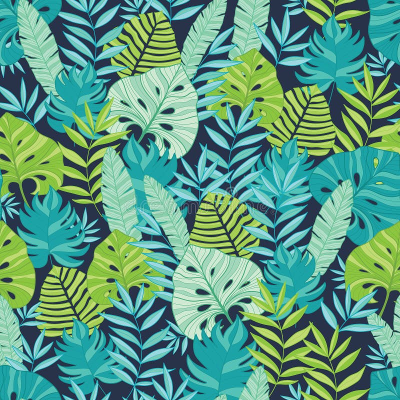 Dirigez le modèle sans couture hawaïen dispersé d'été tropical de vert et de bleu marine illustration libre de droits